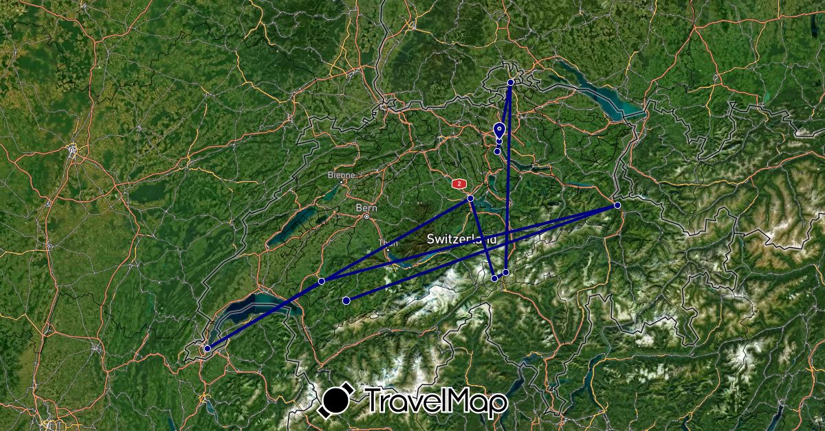 TravelMap itinerary: driving in Switzerland (Europe)