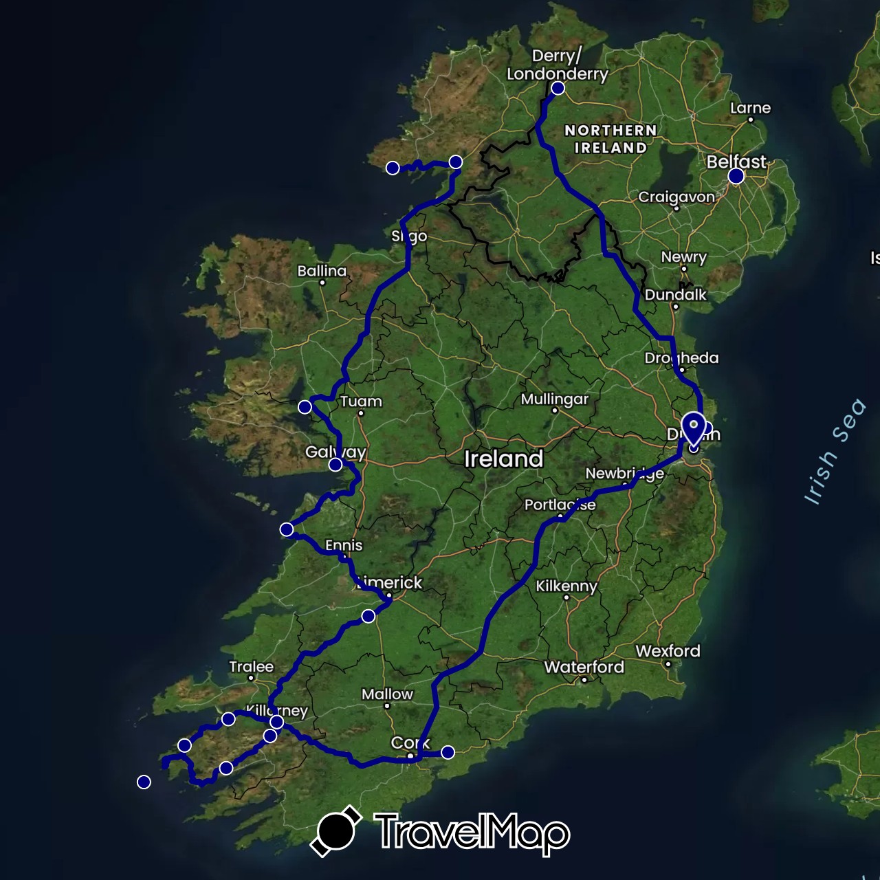 TravelMap itinerary: driving in United Kingdom, Ireland (Europe)