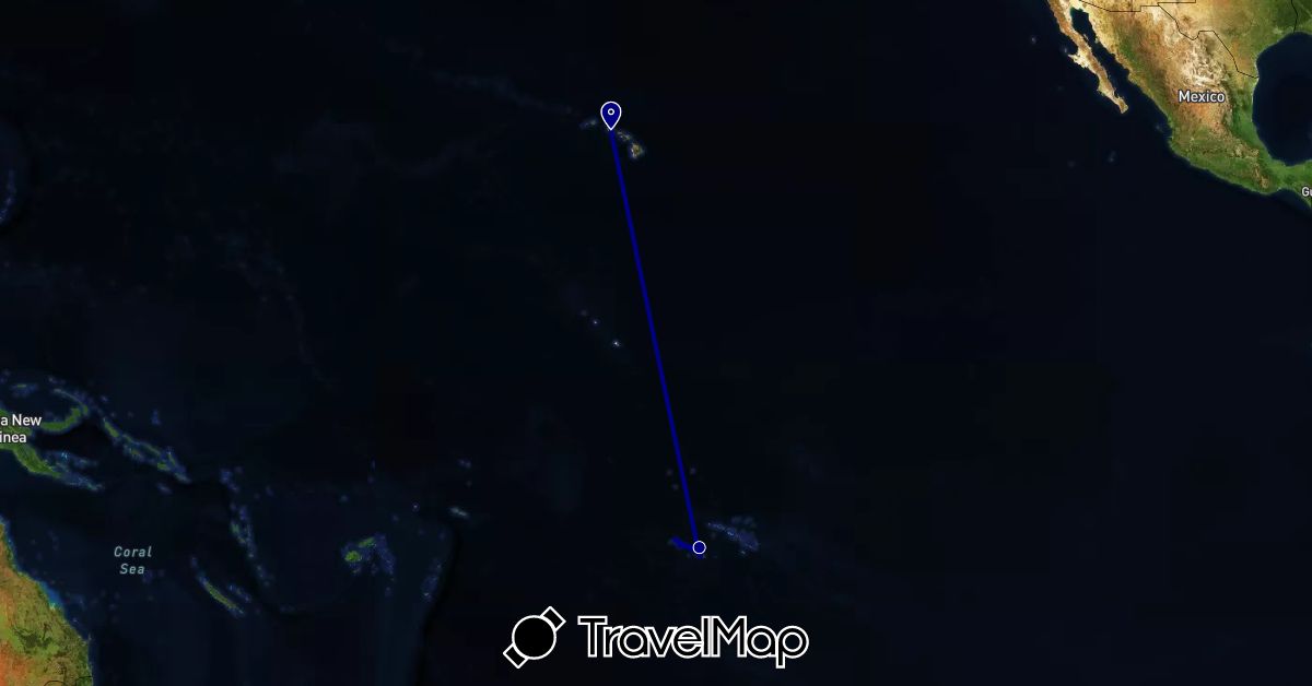 TravelMap itinerary: driving in France, French Polynesia, United States (Europe, North America, Oceania)