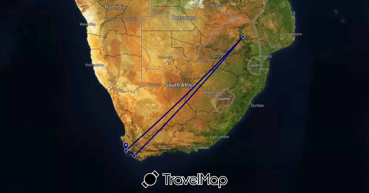 TravelMap itinerary: driving in South Africa (Africa)