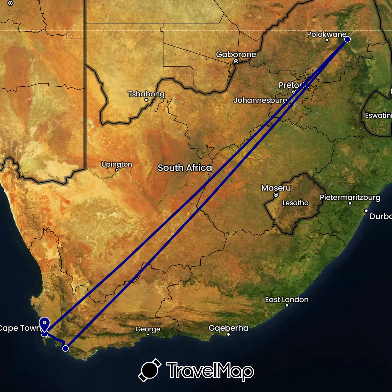 TravelMap itinerary: driving in South Africa (Africa)