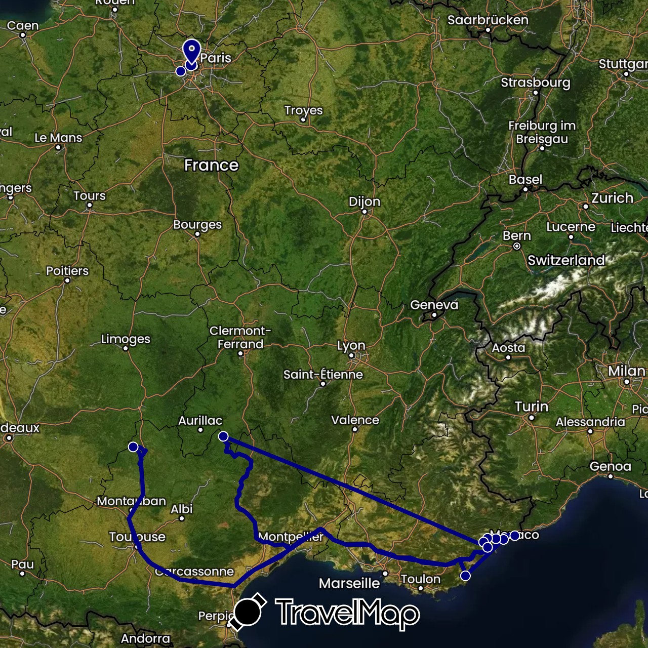 TravelMap itinerary: driving in France, Monaco (Europe)